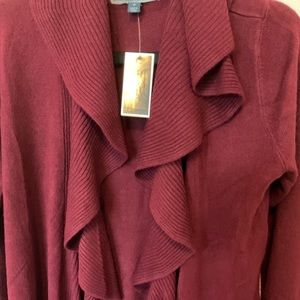 NWT Karen Scott Drape Long Cardigan - Burgundy
